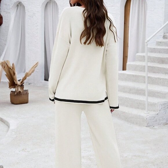 White Casual Women's Color Block Sweater Set - Picture 3 of 8